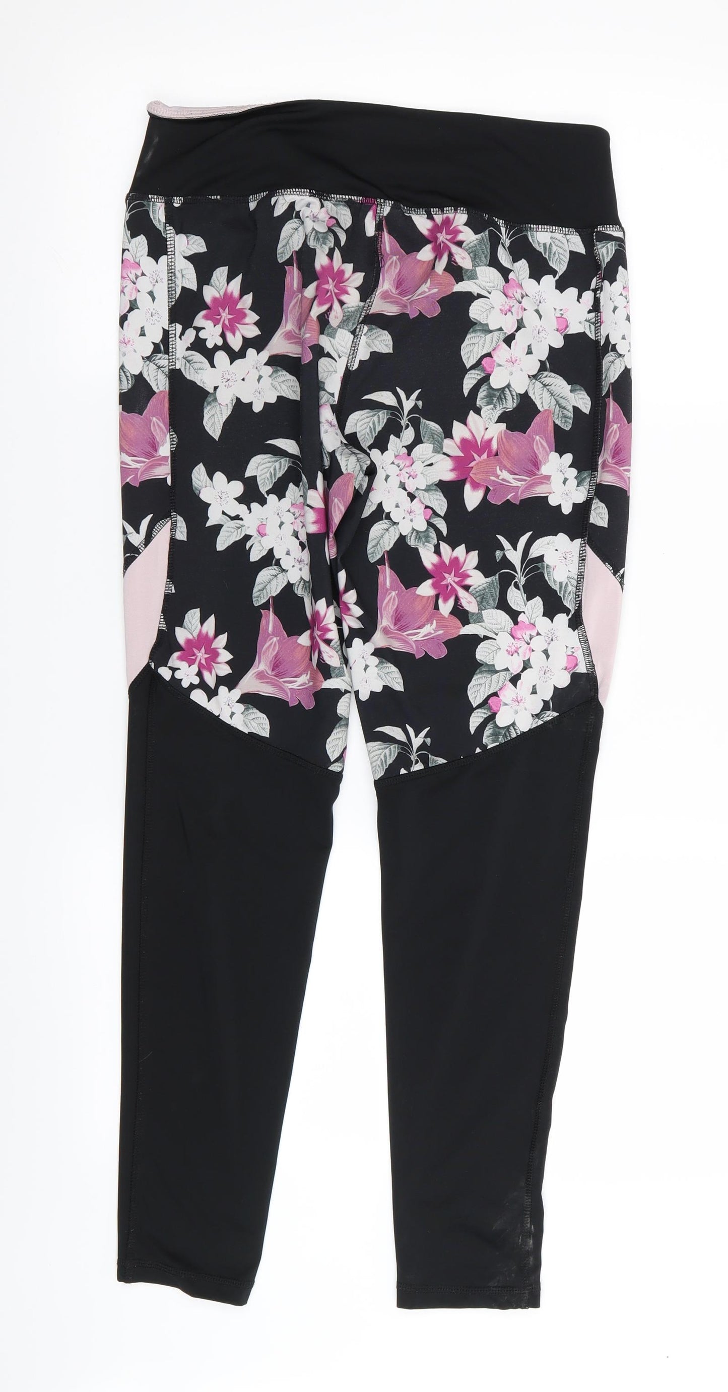 Crivit Womens Black Floral  Compression Leggings Size 12 L28 in - Stretch waistband