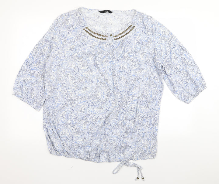 BM Womens Blue Floral Basic T-Shirt Size 22