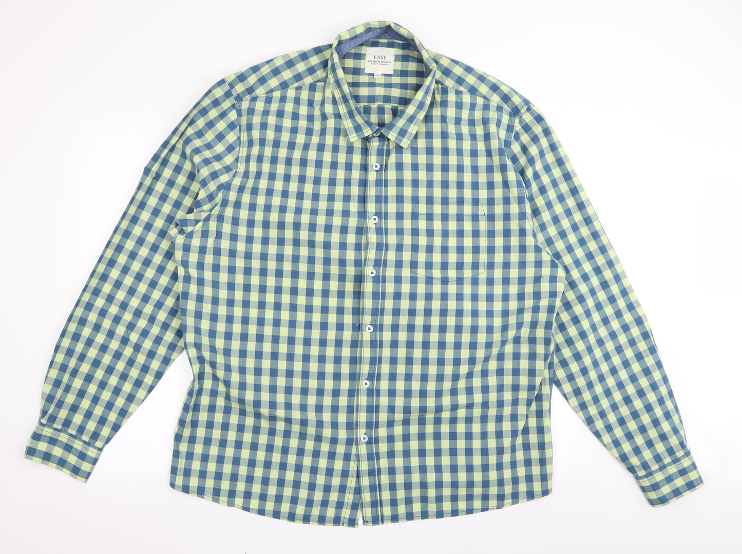Easy Mens Green Check   Button-Up Size 2XL