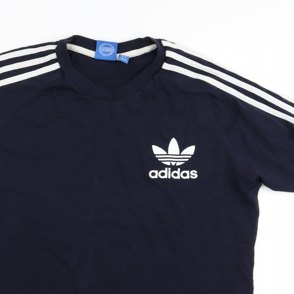 adidas Mens Blue Striped   T-Shirt Size M