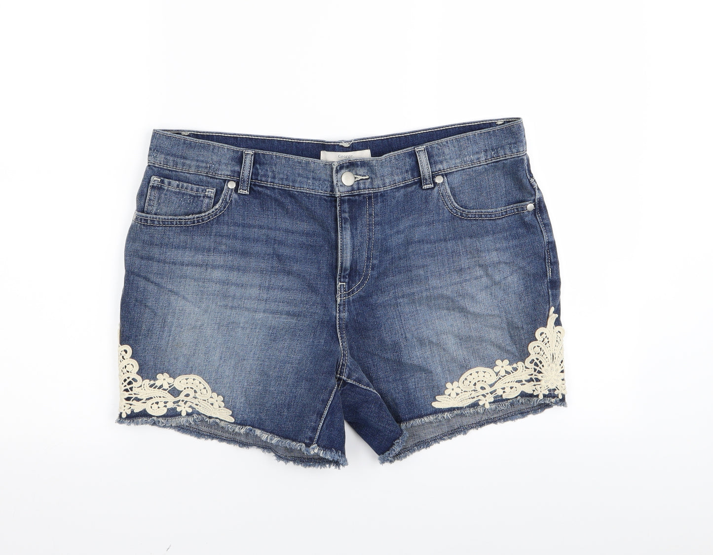 Asda George Womens Blue Floral Denim Hot Pants Shorts Size 14
