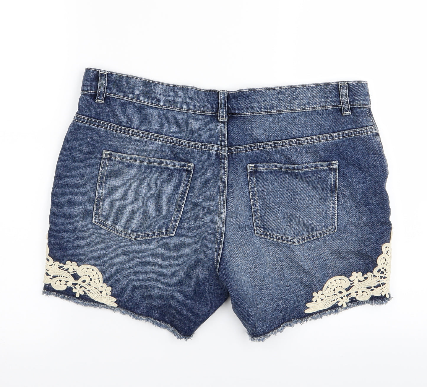 Asda George Womens Blue Floral Denim Hot Pants Shorts Size 14