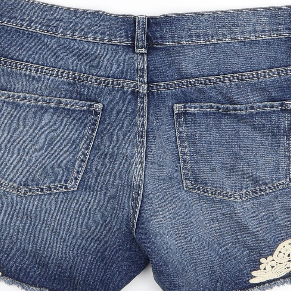 Asda George Womens Blue Floral Denim Hot Pants Shorts Size 14