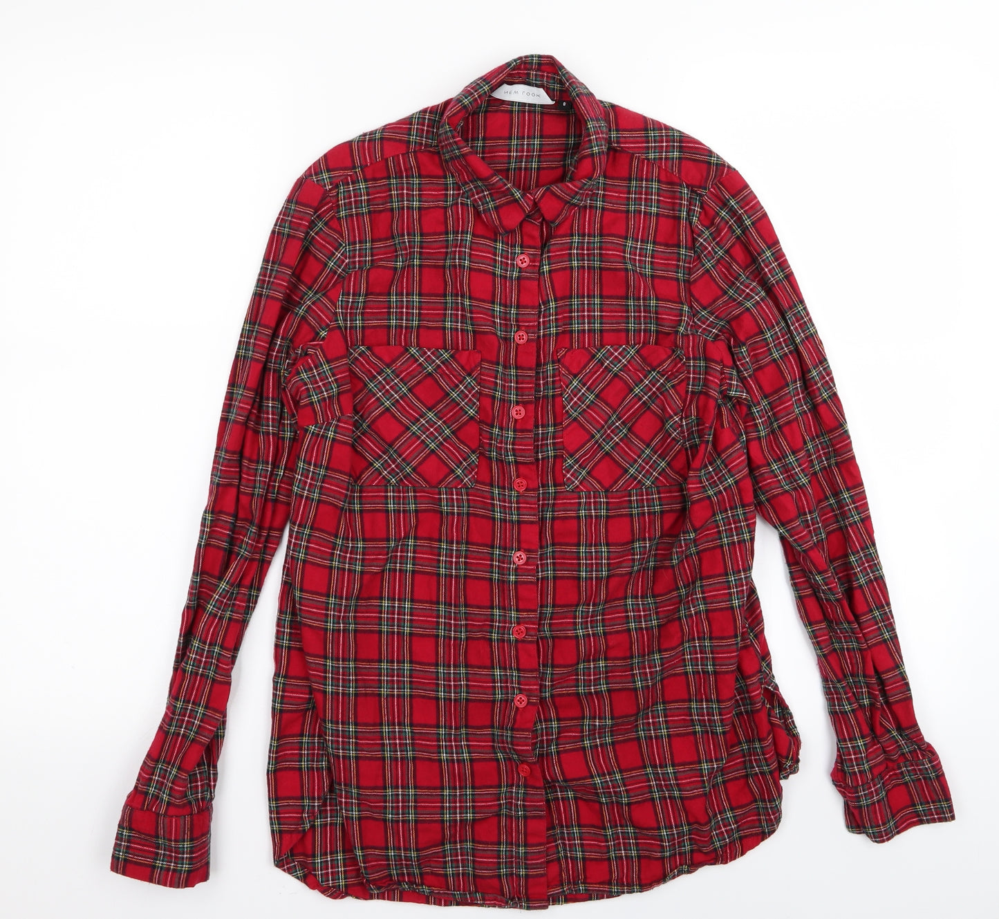 New Look Womens Red Check  Basic Button-Up Size 8