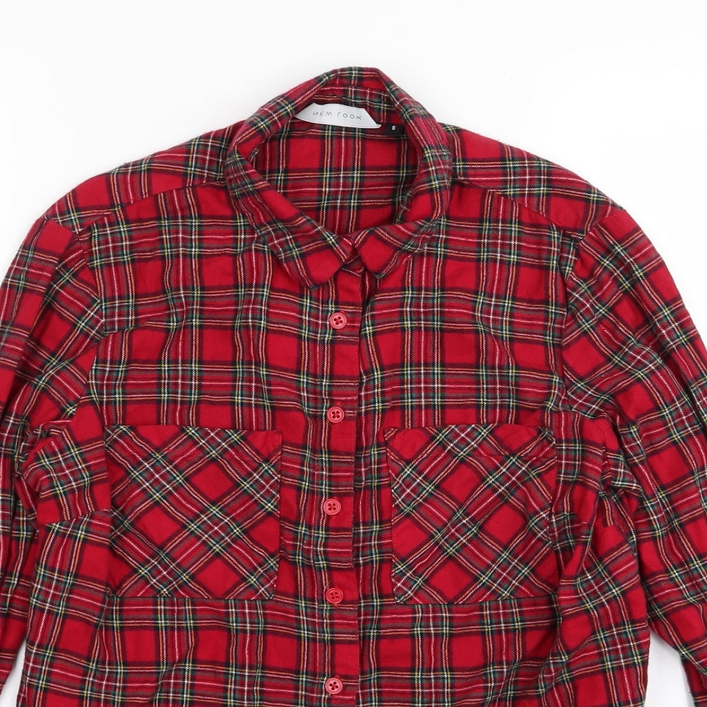 New Look Womens Red Check  Basic Button-Up Size 8