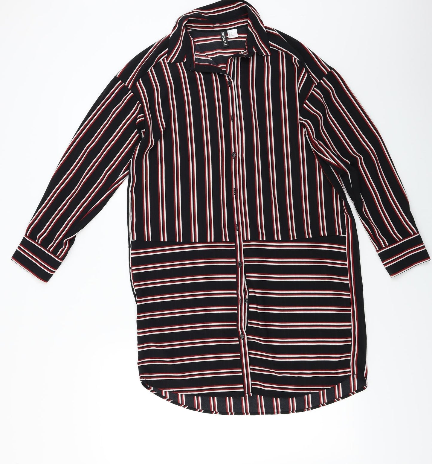 H&M  Womens Black Striped  Basic Button-Up Size 2