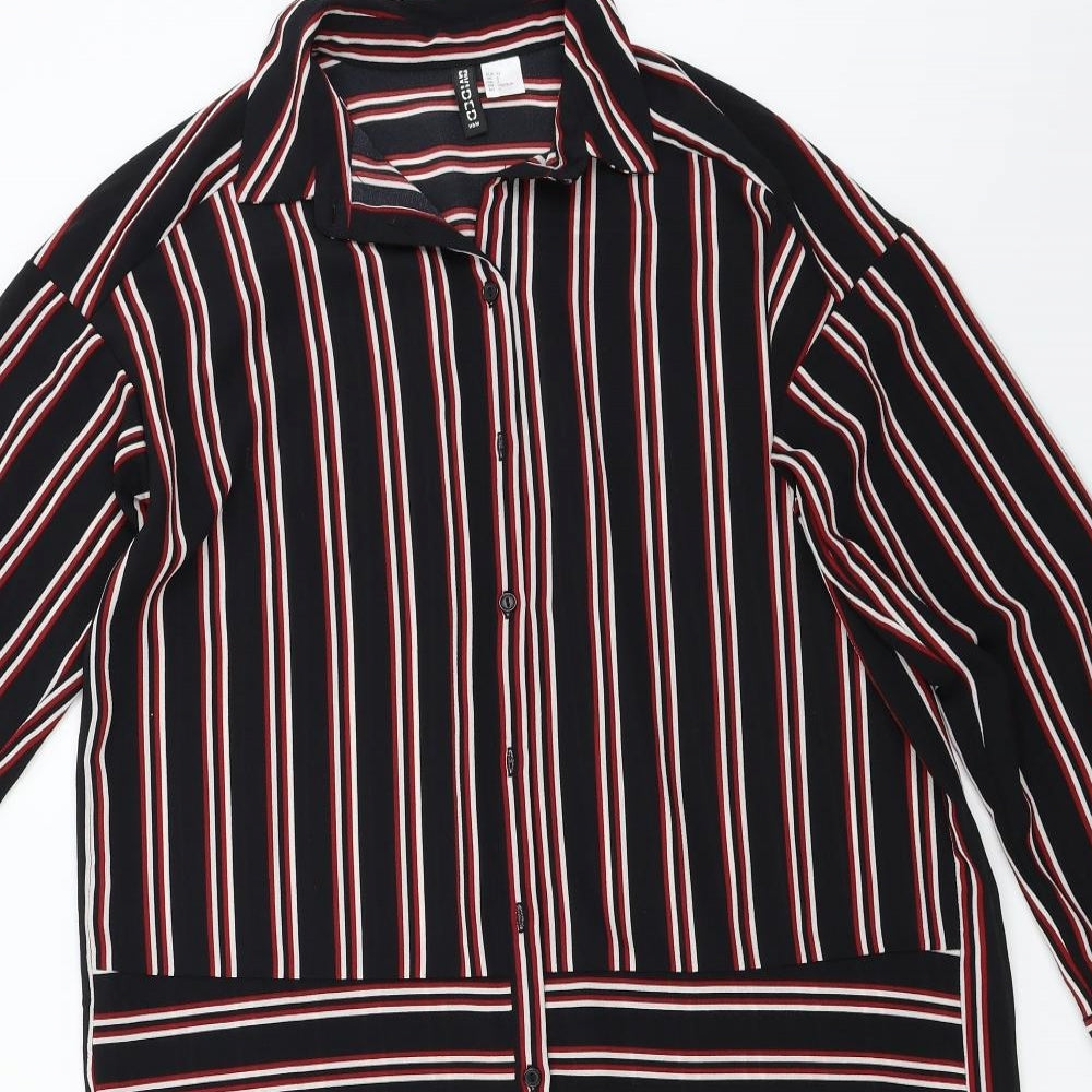 H&M  Womens Black Striped  Basic Button-Up Size 2
