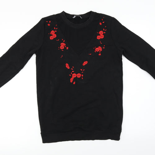 Primark  Womens Black Floral  Pullover Jumper Size 8