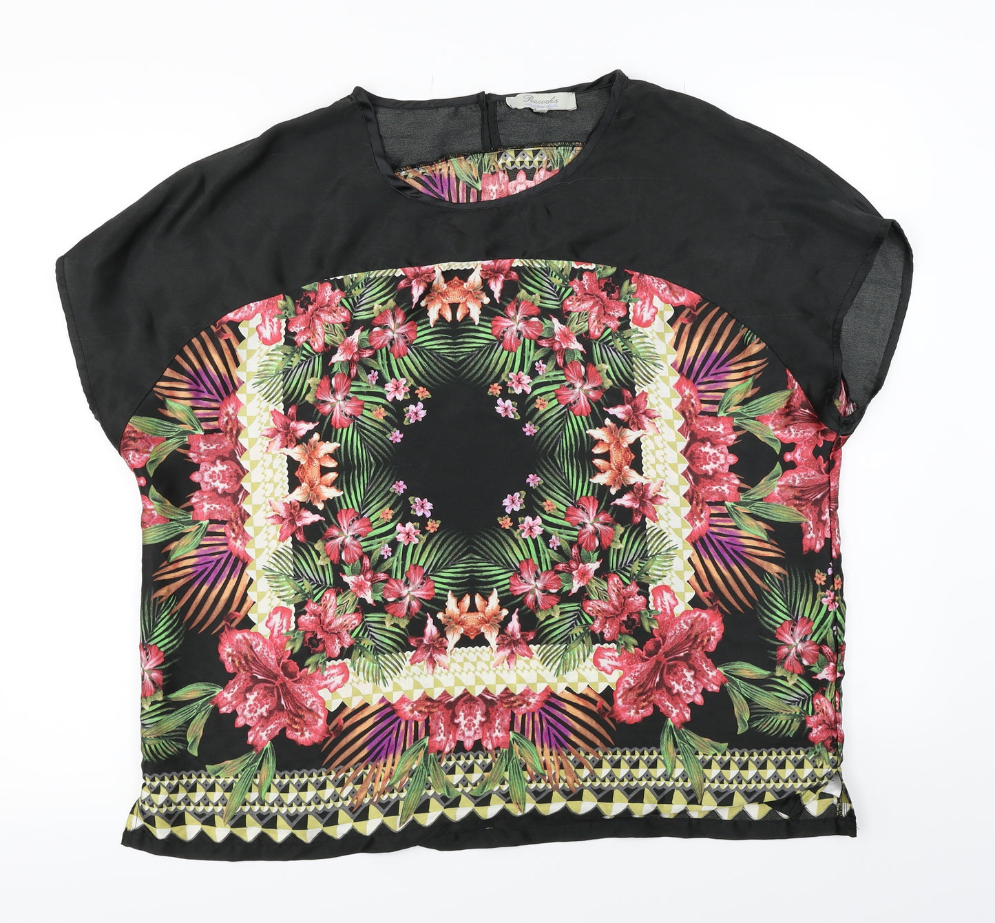 Peacocks  Womens Black Floral  Basic Blouse Size 18