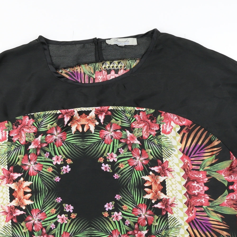 Peacocks  Womens Black Floral  Basic Blouse Size 18