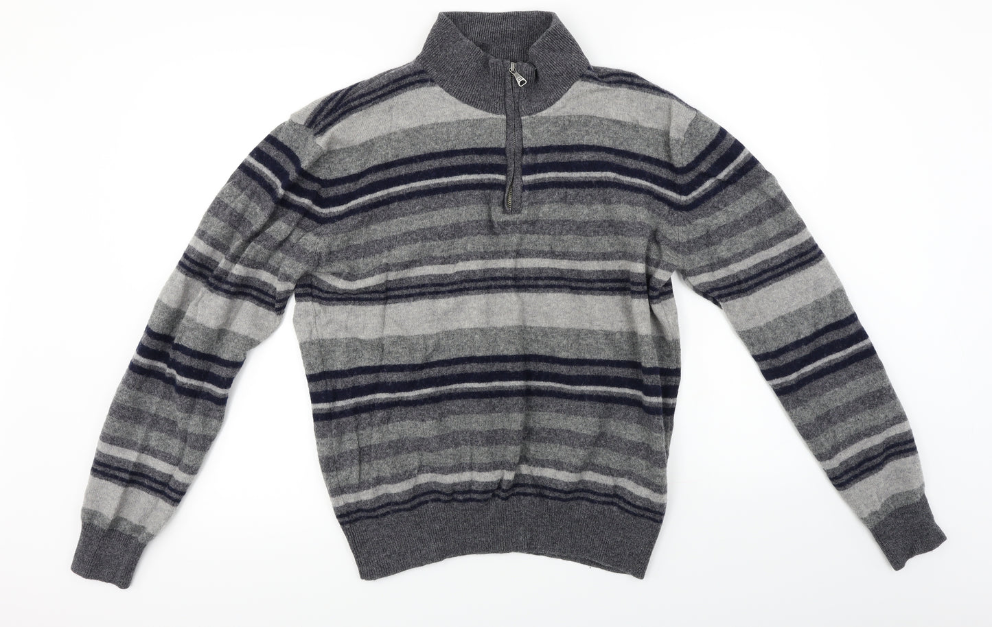 Marks and Spencer  Mens Grey Striped  Henley Jumper Size XL