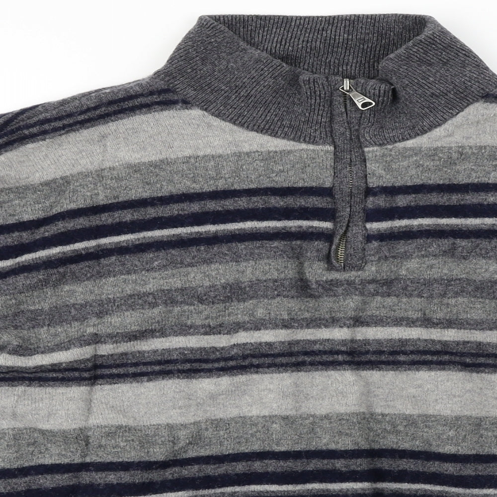 Marks and Spencer  Mens Grey Striped  Henley Jumper Size XL