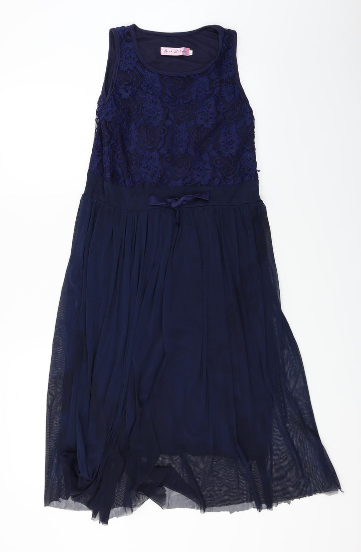 bead li dress Womens Blue Floral  A-Line  Size L