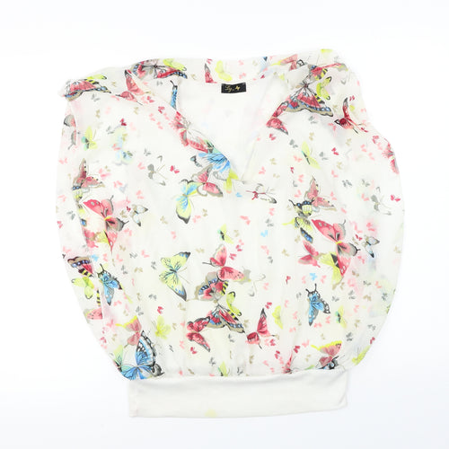 ly Womens White Floral  Basic Blouse Size 8