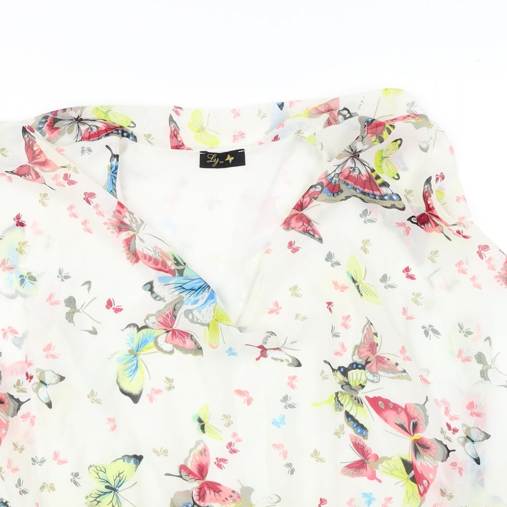 ly Womens White Floral  Basic Blouse Size 8
