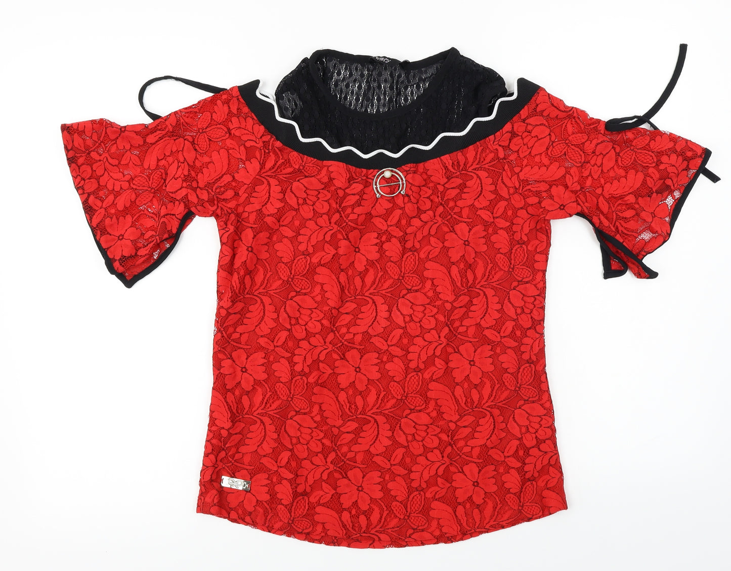 twisty Womens Red Floral  Basic T-Shirt Size 12