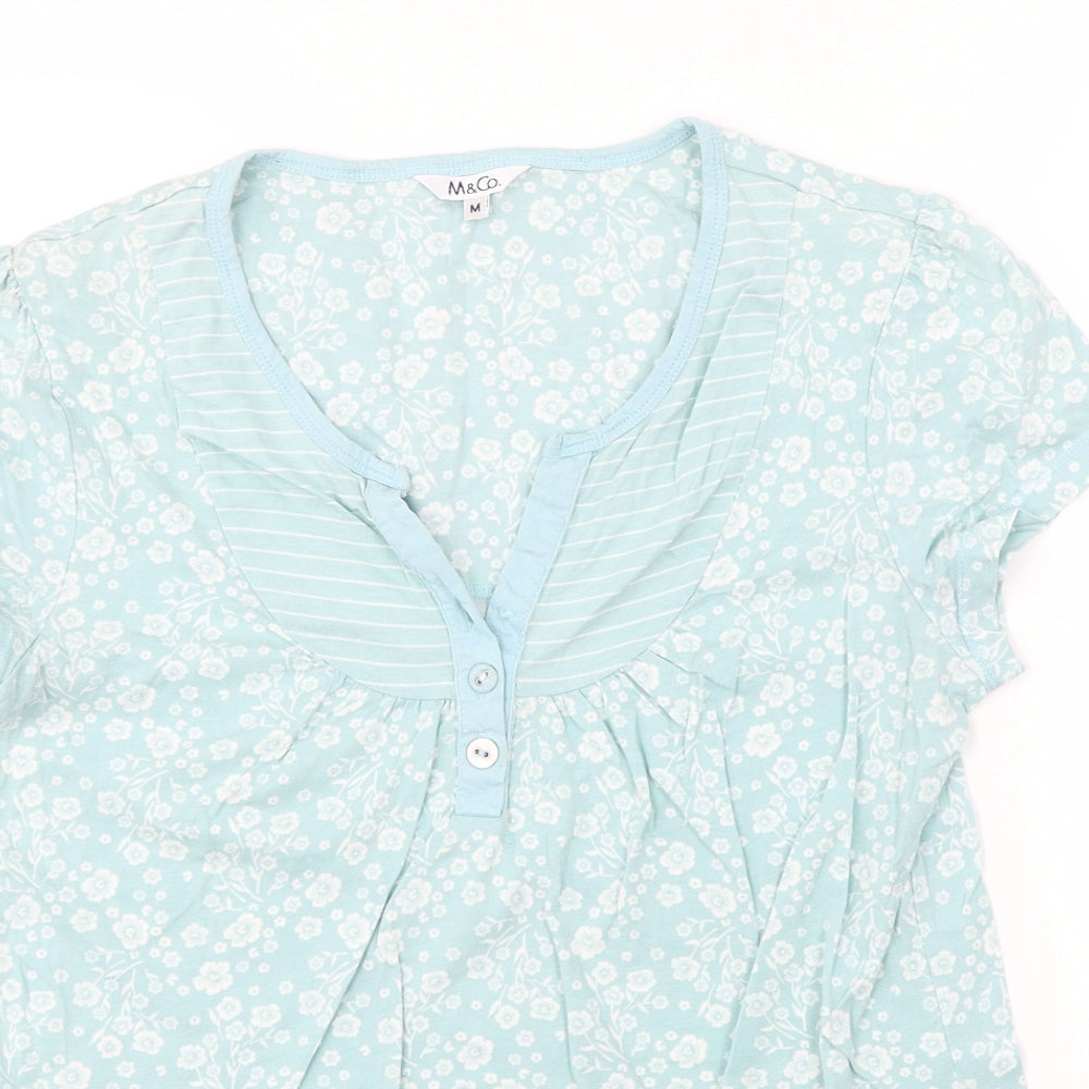M&Co Womens Green Floral  Basic T-Shirt Size M