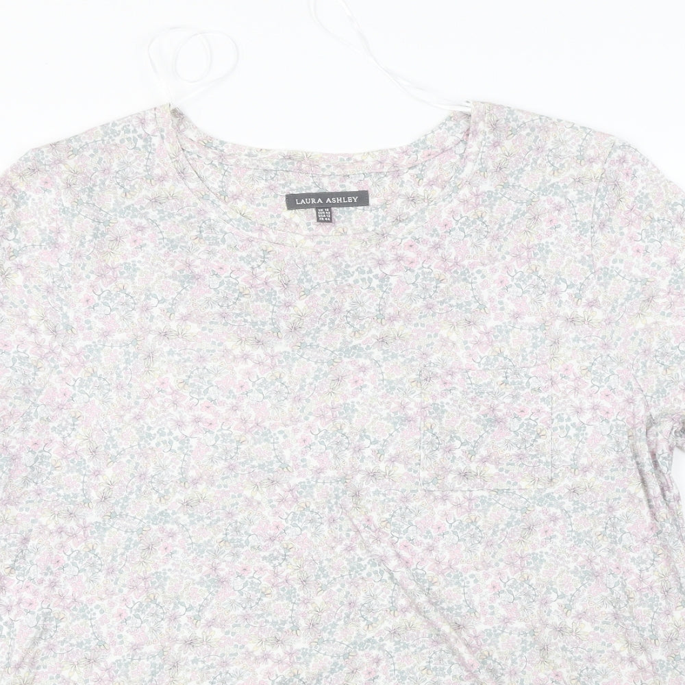 Laura Ashely   Womens White Floral  Basic T-Shirt Size 16