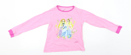 Front view of Disney girls’ pink basic t-shirt, size 7-8, years
