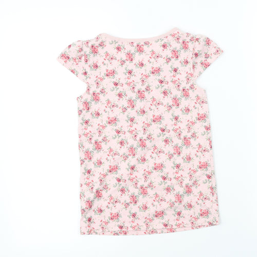 Nutmeg  Girls Pink Floral  Basic T-Shirt Size 7 Years