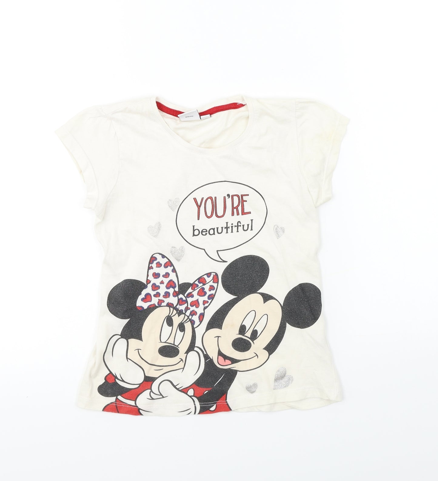 Disney  Girls White   Basic T-Shirt Size 8 Years