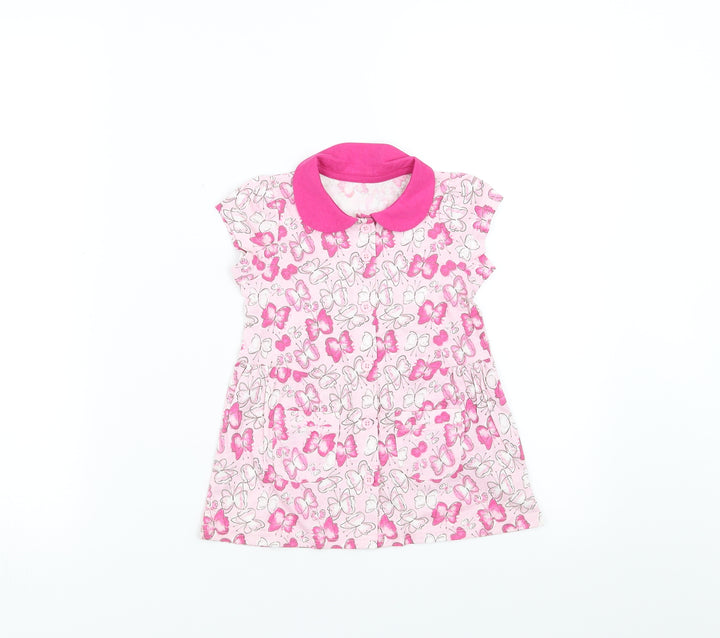 Matalan Girls Pink   T-Shirt Dress  Size 9-12 Months  - butterflies