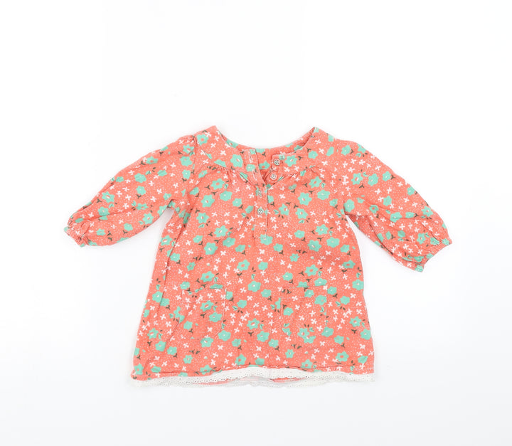 Mothercare Girls Orange Floral Shift Size 6-9 Months