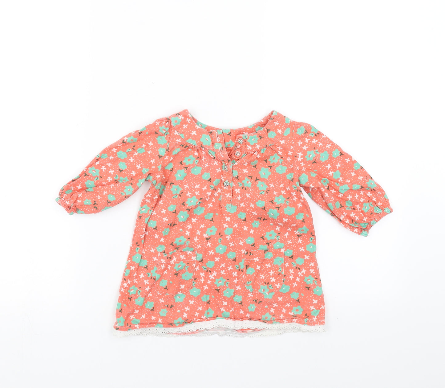 Mothercare Girls Orange Floral  Shift  Size 6-9 Months