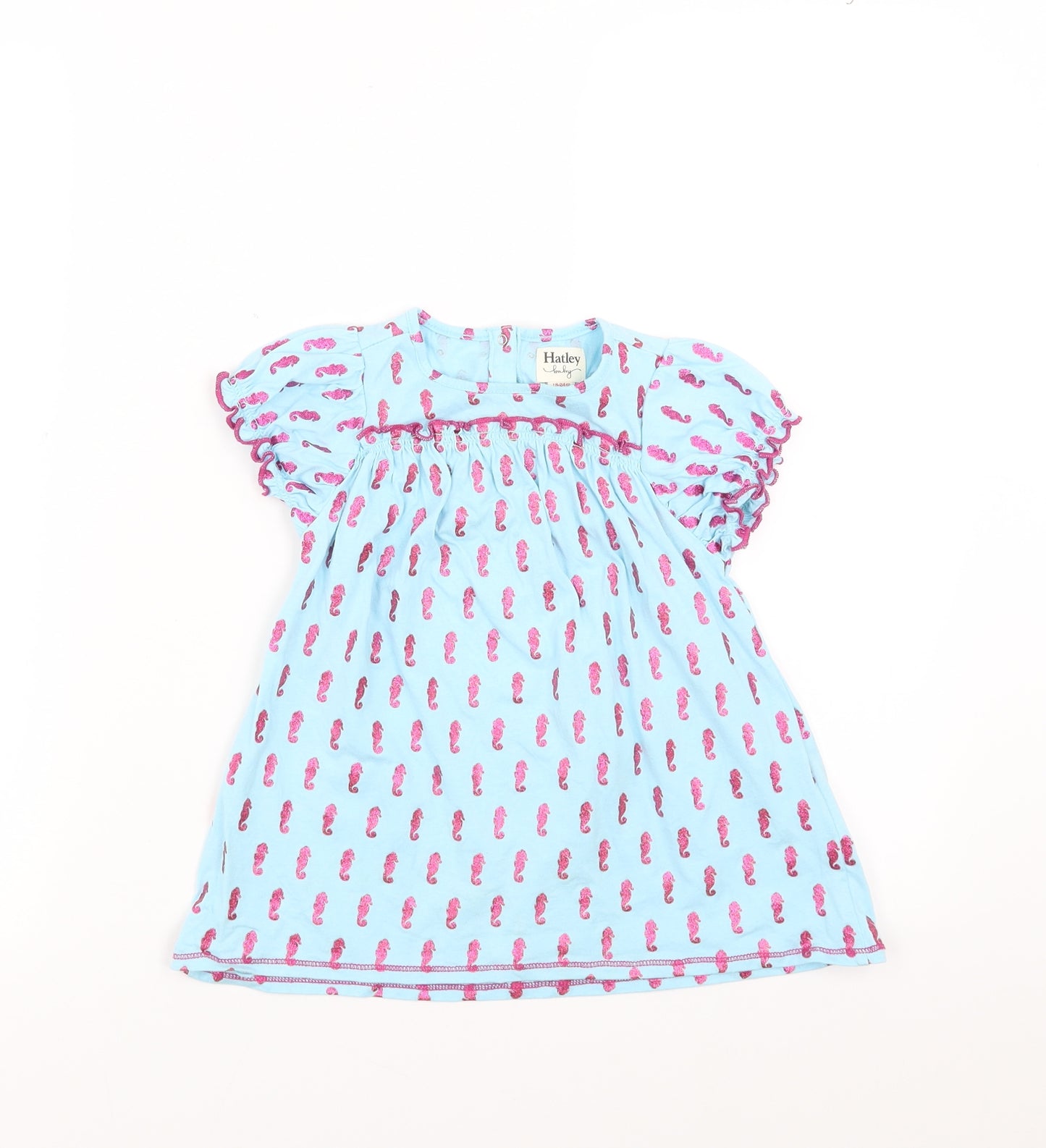 Hatley Girls Blue   T-Shirt Dress  Size 18-24 Months  - Seahorse Print