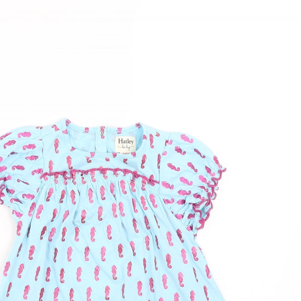 Hatley Girls Blue   T-Shirt Dress  Size 18-24 Months  - Seahorse Print