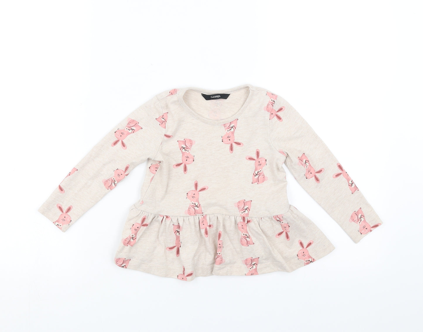 George Girls Beige   Basic T-Shirt Size 18-24 Months  - rabbit