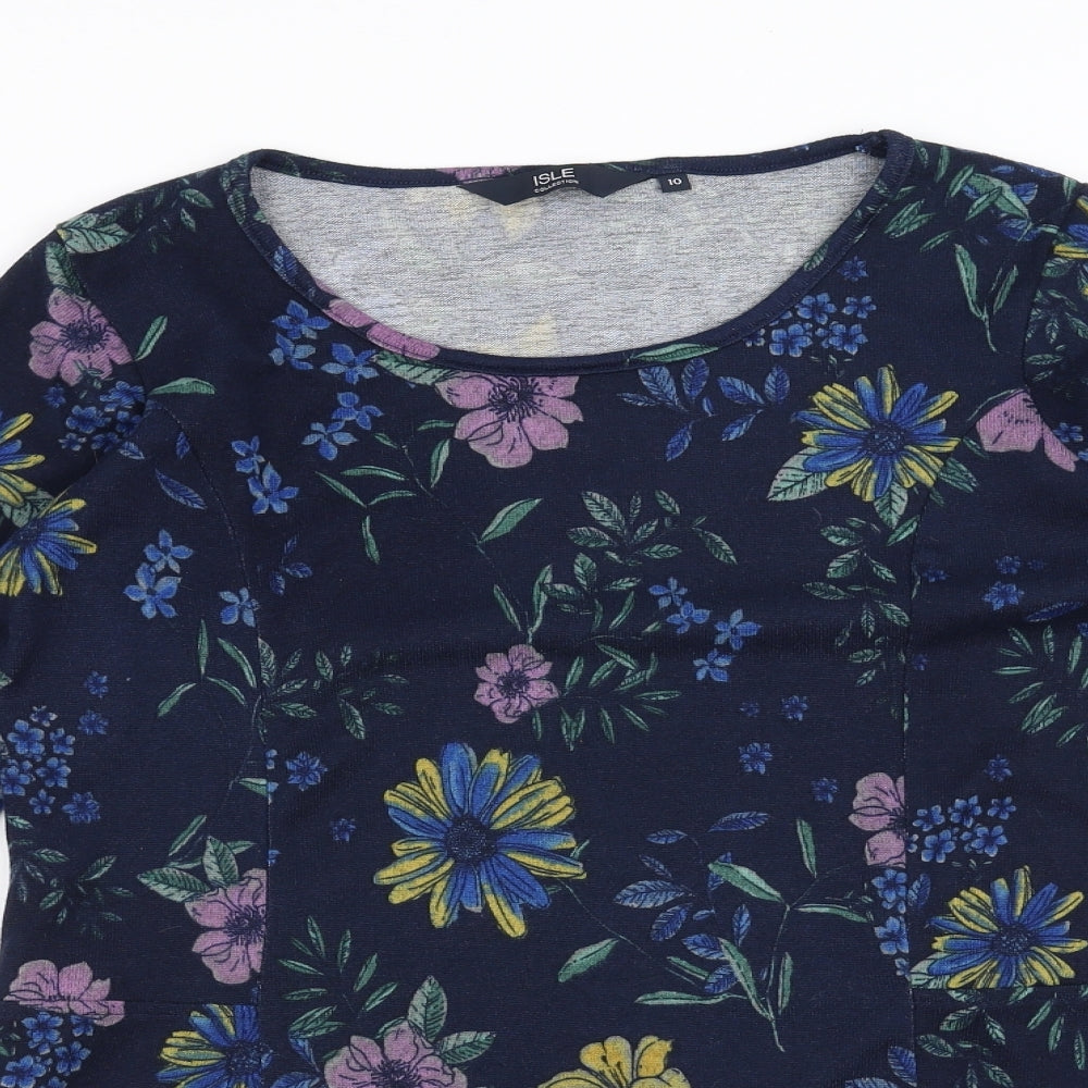ISLE Womens Blue Floral  Pullover Jumper Size 10