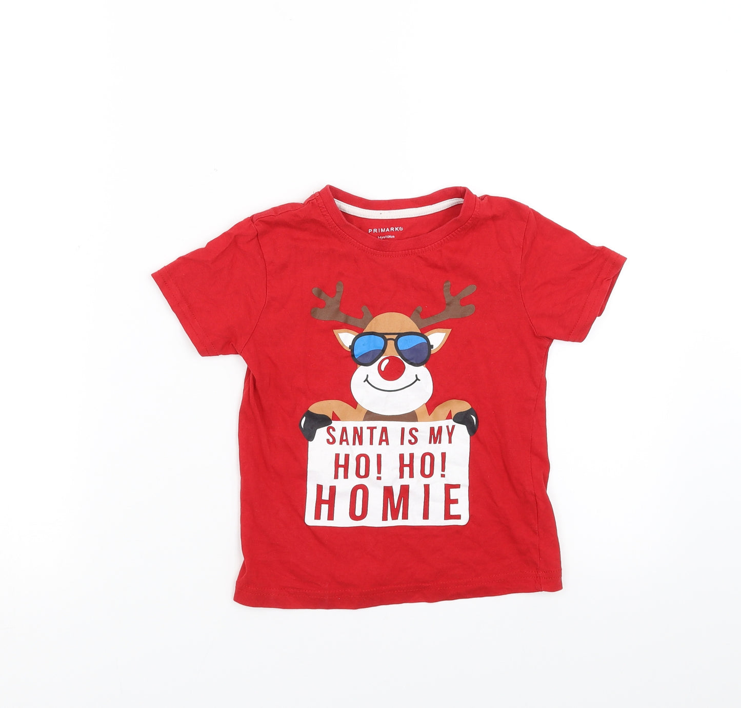 Primark Boys Red   Basic T-Shirt Size 3-4 Years  - christmas