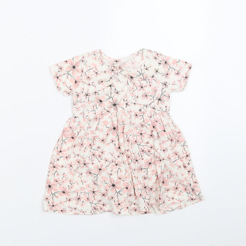 Preworn Girls Pink Floral  T-Shirt Dress  Size 12 Months