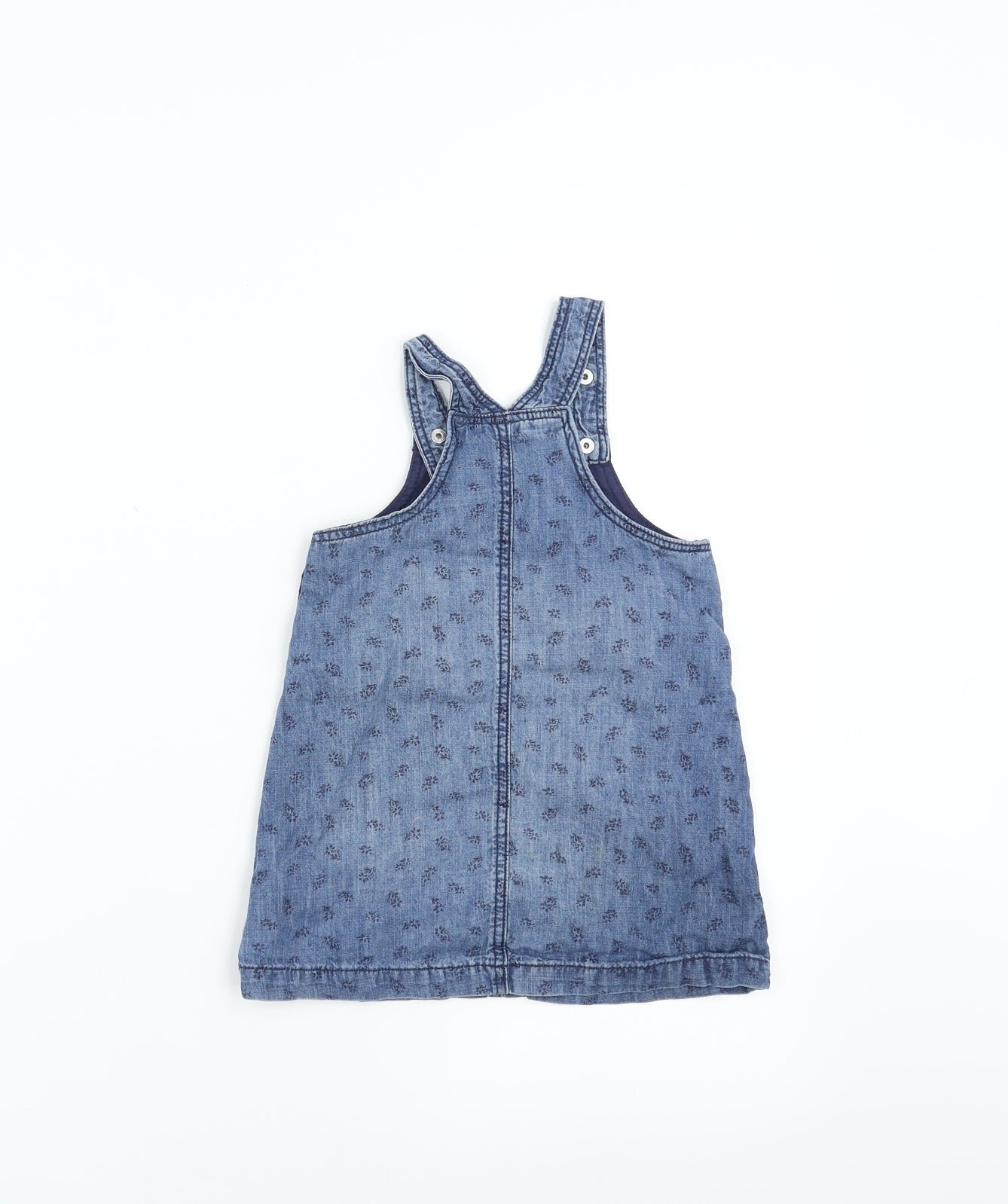 H&M Girls Blue Floral Denim Pinafore/Dungaree Dress  Size 12-18 Months
