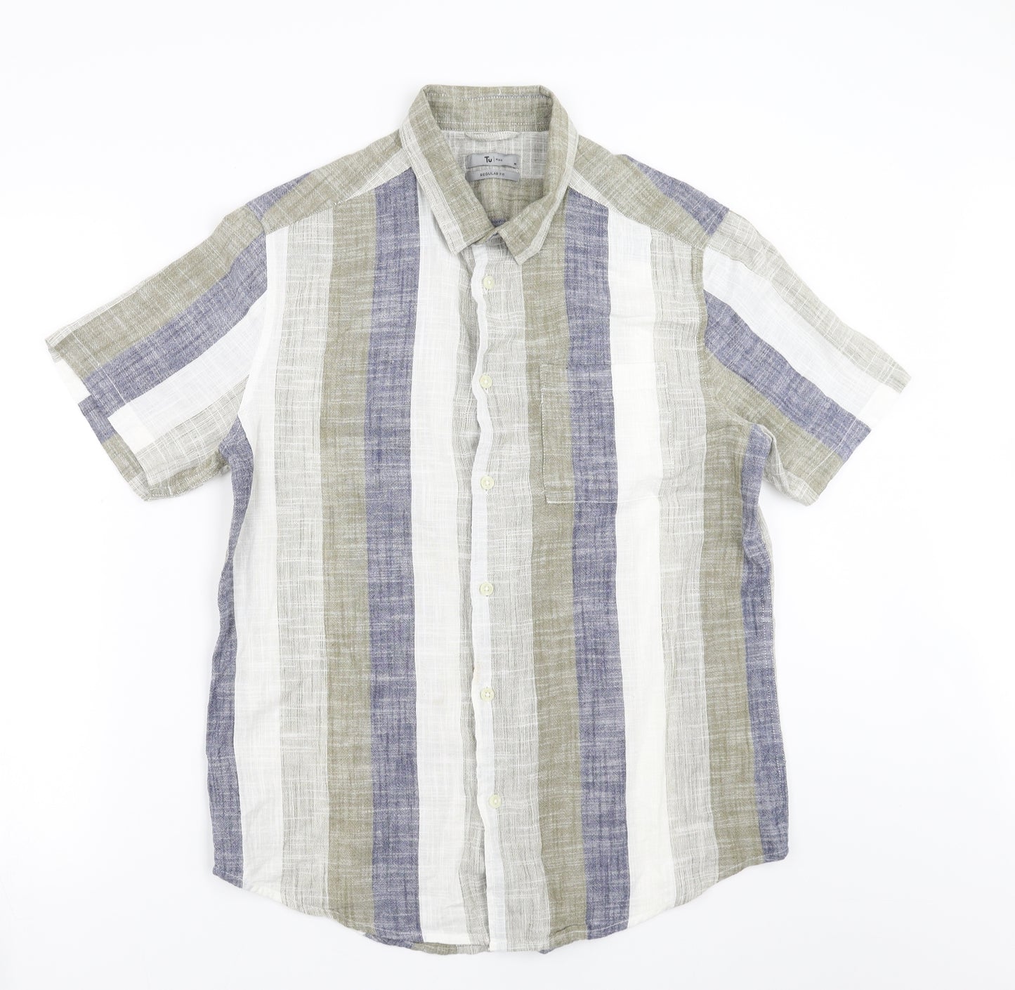 Sainsburys Mens Green Striped   Button-Up Size M