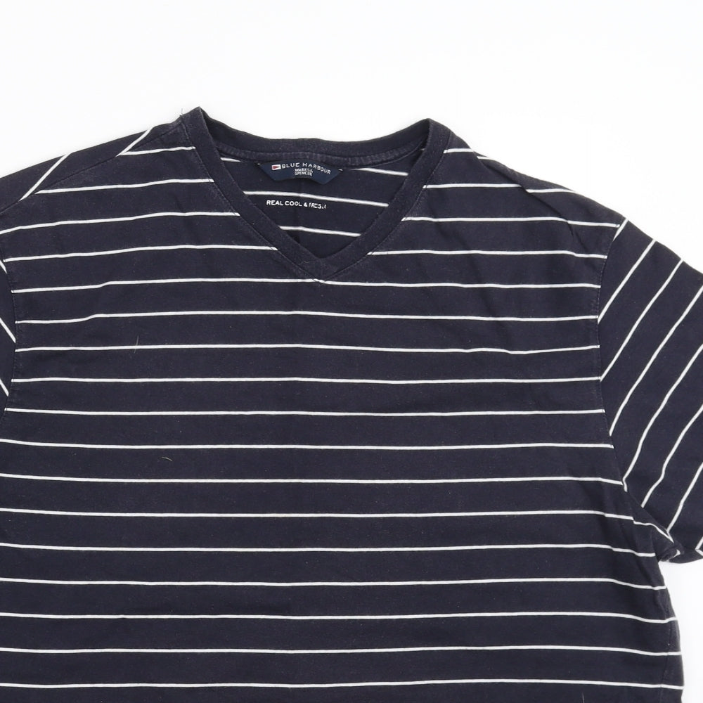 Marks and Spencer Mens Blue Striped   T-Shirt Size M