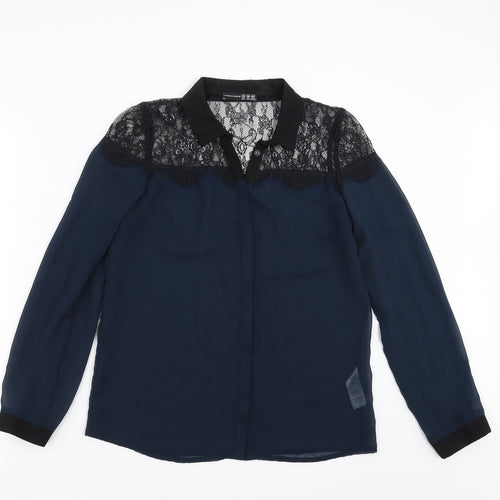 Primark Womens Blue   Basic Blouse Size 10  - lace shoulder detail