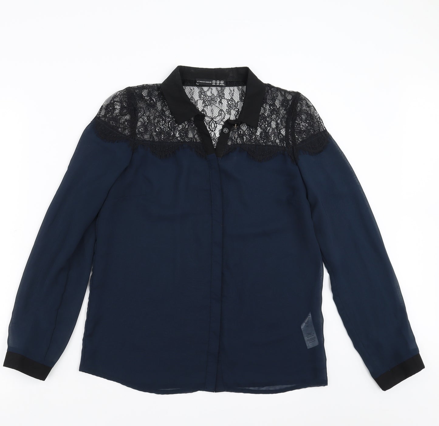 Primark Womens Blue   Basic Blouse Size 10  - lace shoulder detail