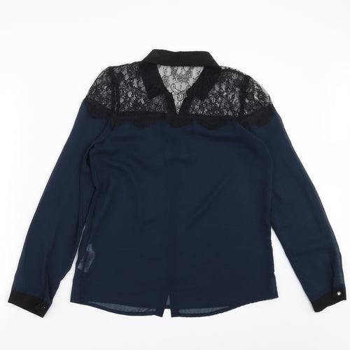 Primark Womens Blue   Basic Blouse Size 10  - lace shoulder detail