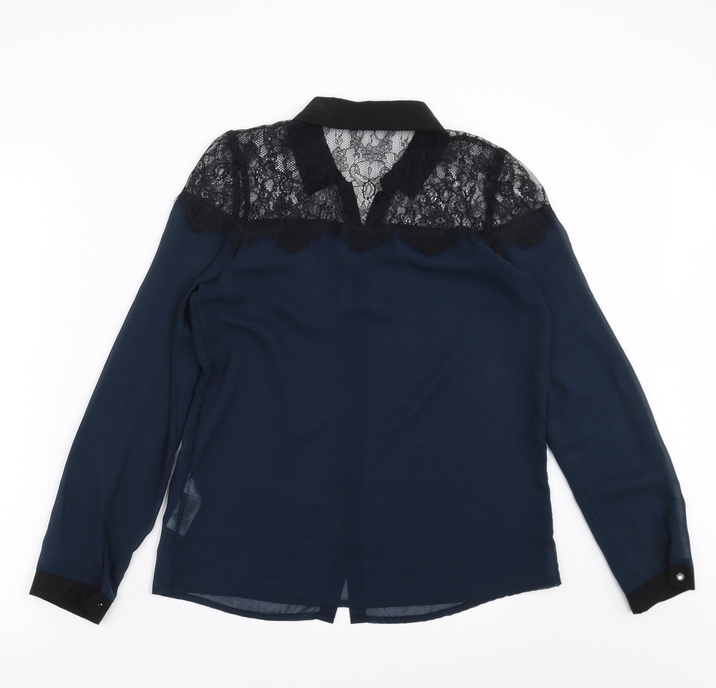 Primark Womens Blue   Basic Blouse Size 10  - lace shoulder detail