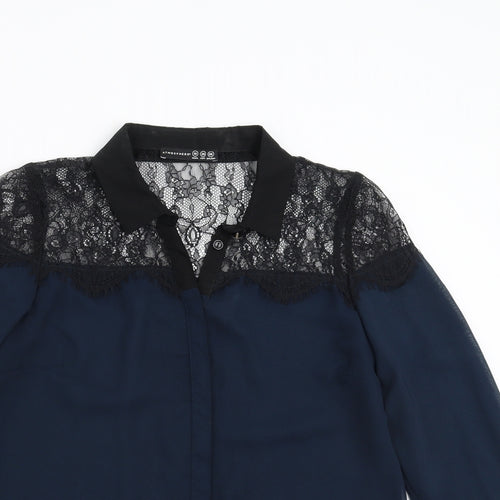 Primark Womens Blue   Basic Blouse Size 10  - lace shoulder detail