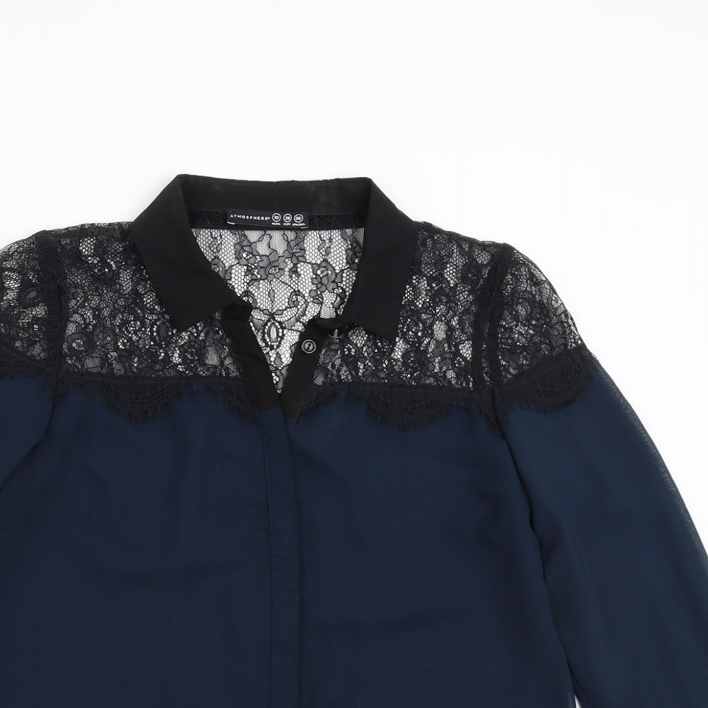 Primark Womens Blue   Basic Blouse Size 10  - lace shoulder detail