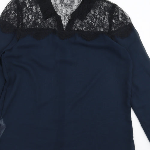 Primark Womens Blue   Basic Blouse Size 10  - lace shoulder detail