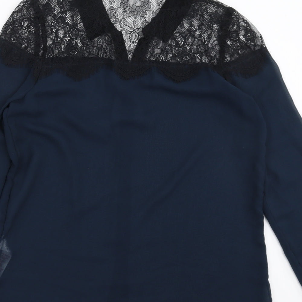 Primark Womens Blue   Basic Blouse Size 10  - lace shoulder detail