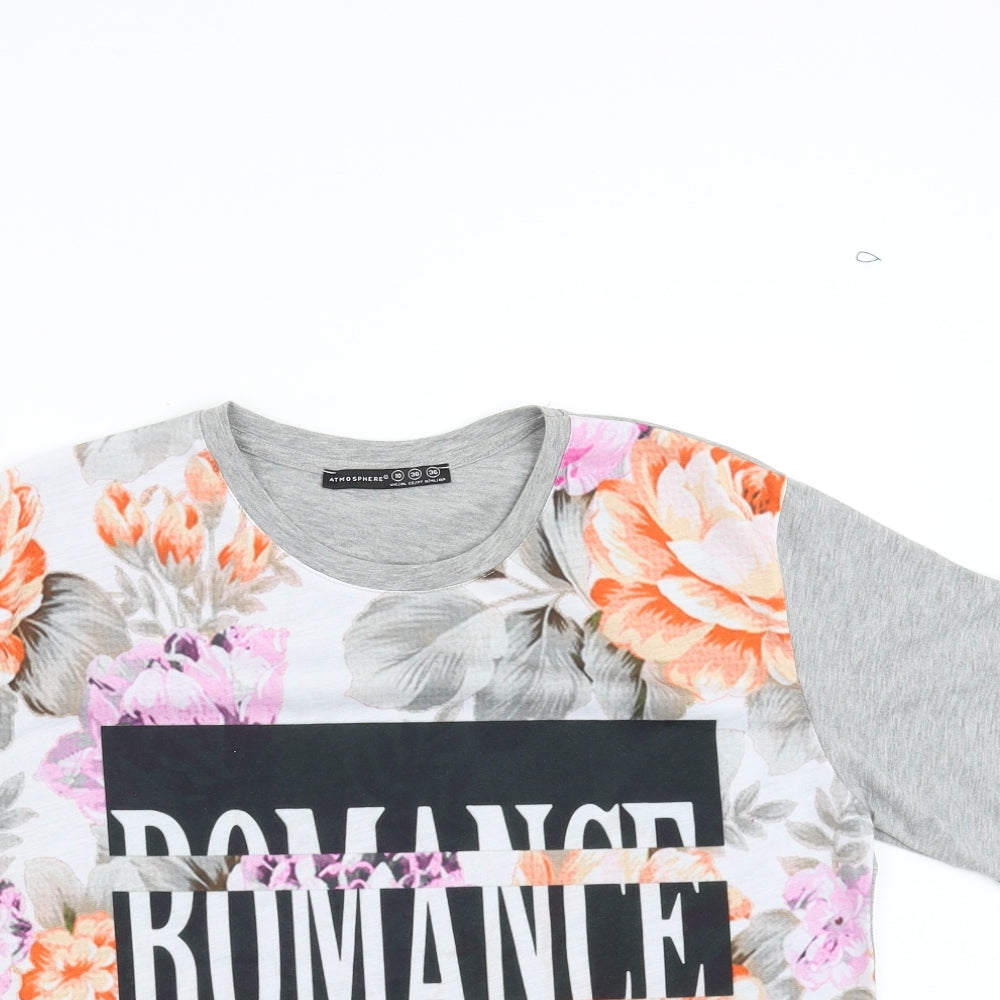 Primark Womens Grey   Basic T-Shirt Size 10  - romance floral design