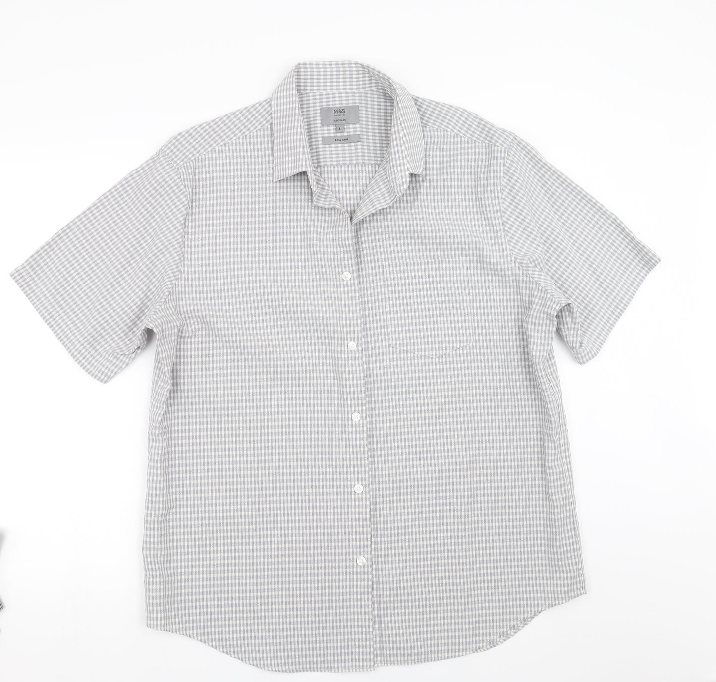 Marks and Spencer Mens Grey Check   Button-Up Size L  - easy care