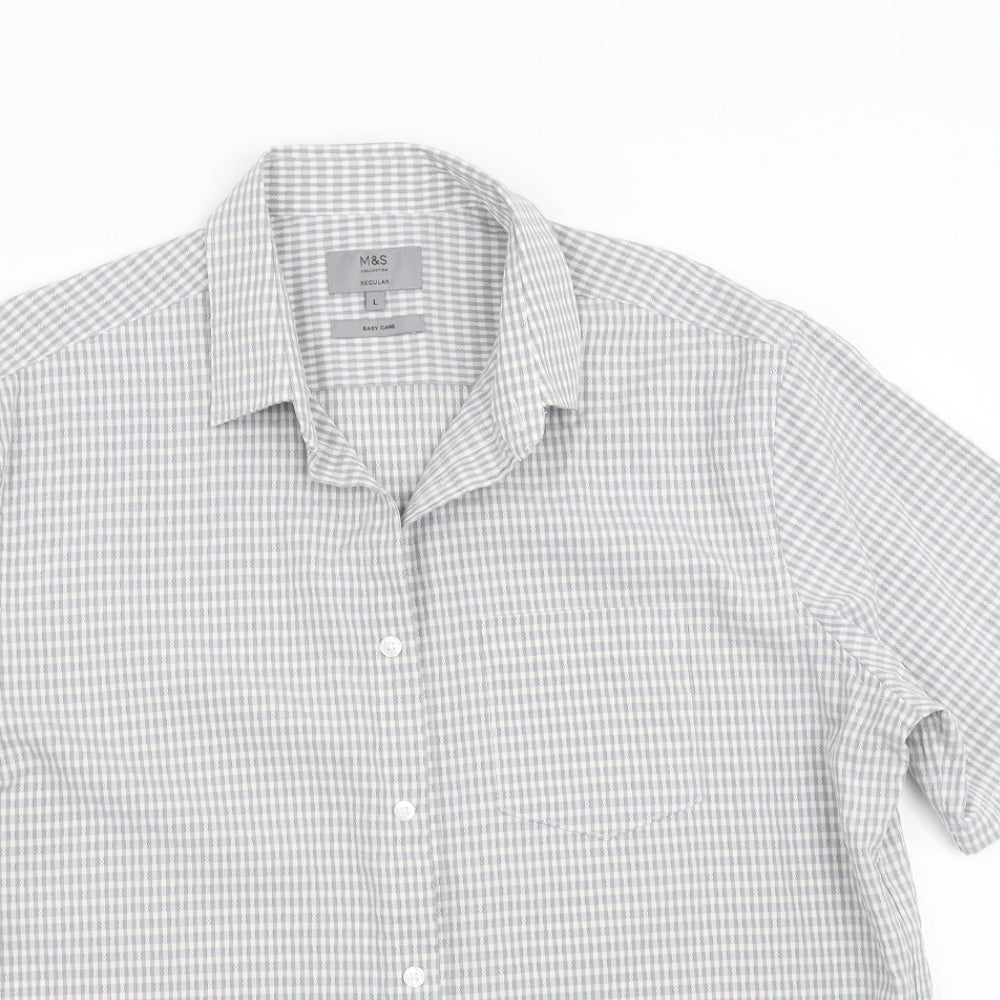 Marks and Spencer Mens Grey Check   Button-Up Size L  - easy care
