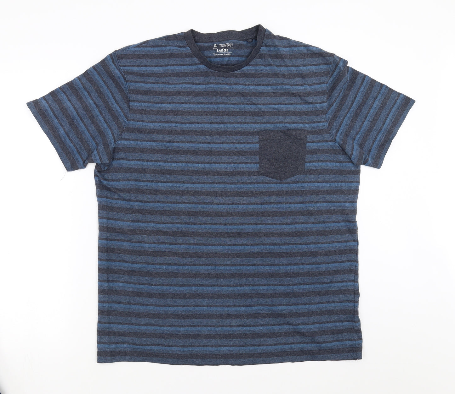 Sainsburys Mens Blue Striped   T-Shirt Size L