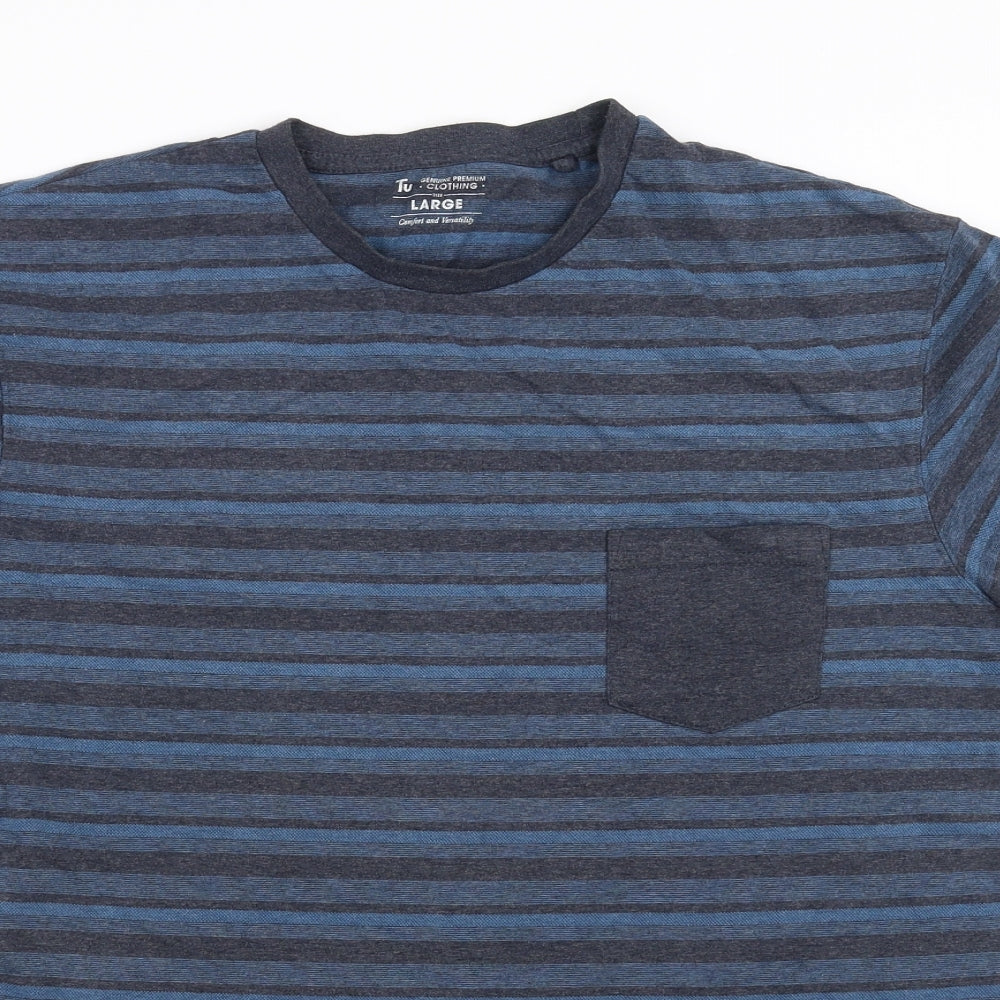 Sainsburys Mens Blue Striped   T-Shirt Size L